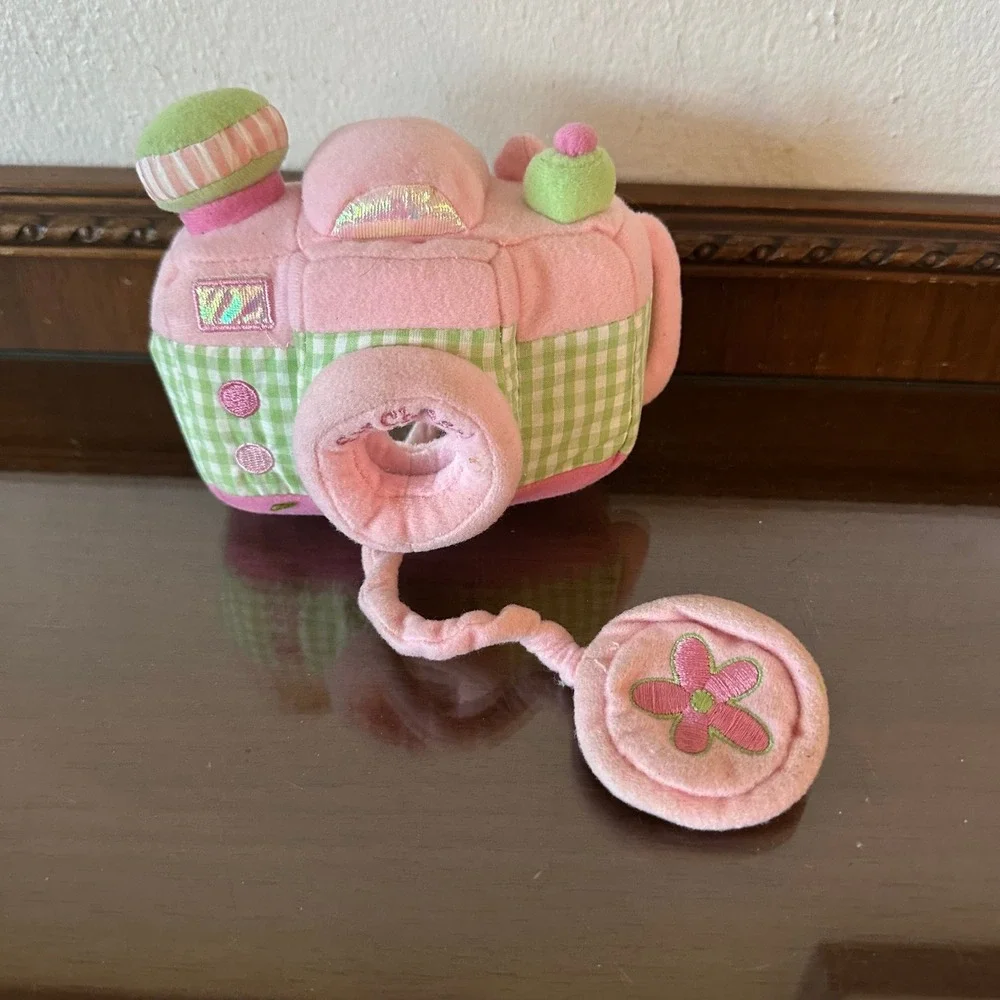 Baby Gund Say Cheese Pink Green Gingham Plush Camera Soft Toy 58668
